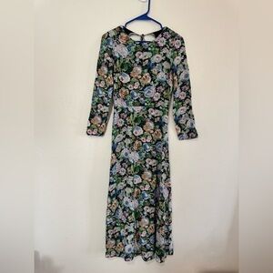 & Other Stories Open Back Floral Long Sleeve‎ Dress MIDI Sz 4